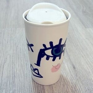 2014 STARBUCKS 12 oz Abstract Siren Mermaid Face ceramic travel mug cup tumbler.